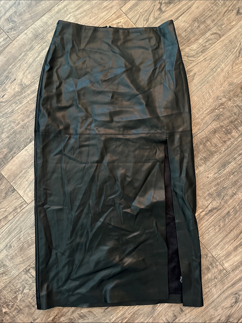 Z Supply Black Faux Leather Pencil Skirt with Side Slit Detail